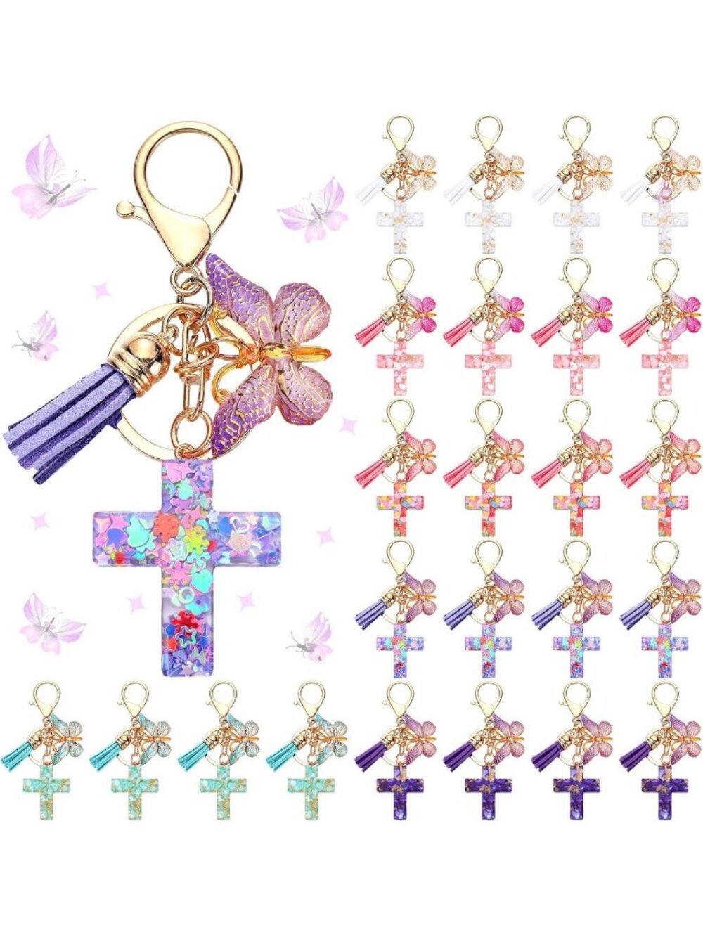 Charming Cross Butterfly Keychain Bag Charm | Unique Resin Gifts in Bulk